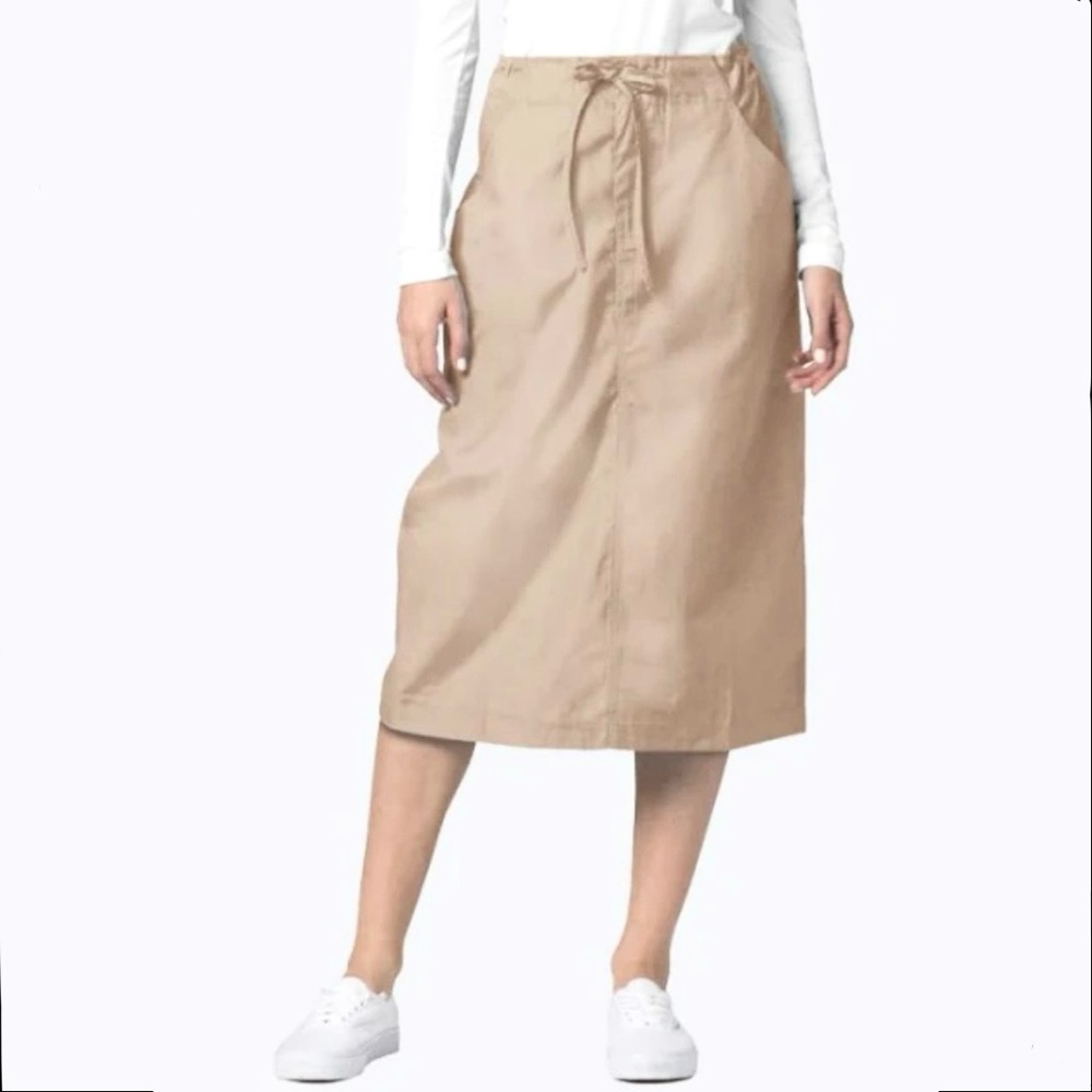Denver Hayes Draw String Long Skirt, Khaki Beige Large